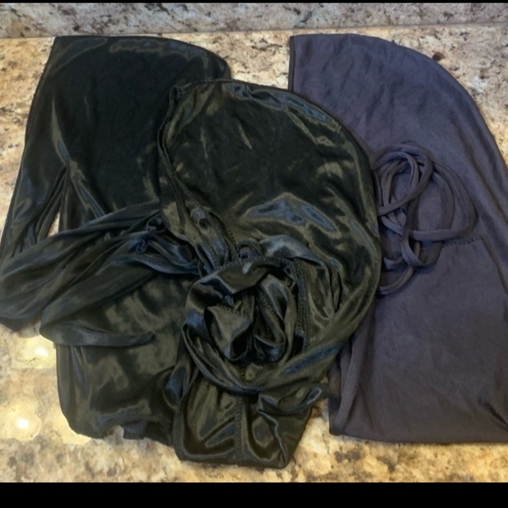 Black Unisex Three (3) Pieces Silky Durag Satin Deluxe Du-rag.
